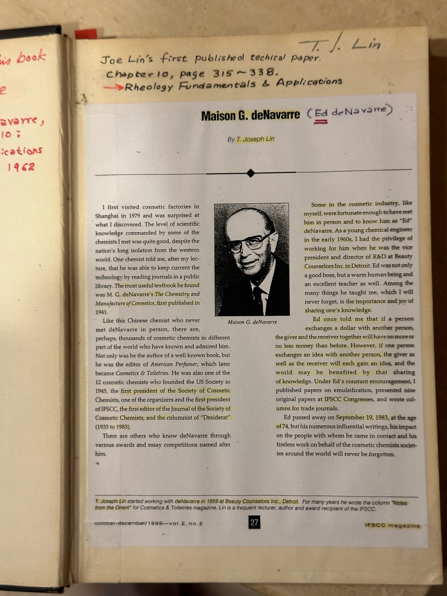 First page of Dr. Lin's paper for Maison de Navarre